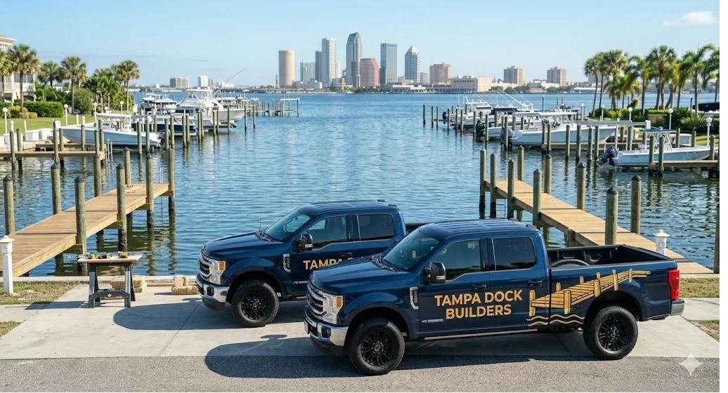 Tampa Dock Builders fleet at the South Tampa yard